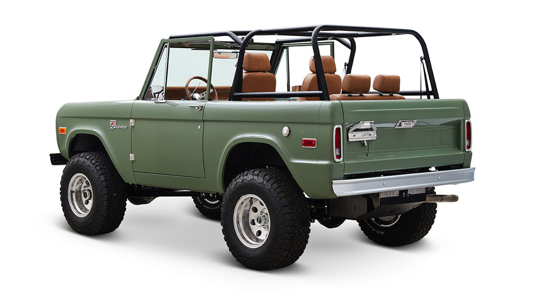 1973 Classic Ford Broncos Coyote Series in Boxwood Green with Whiskey Interior with family roll cage muirfield