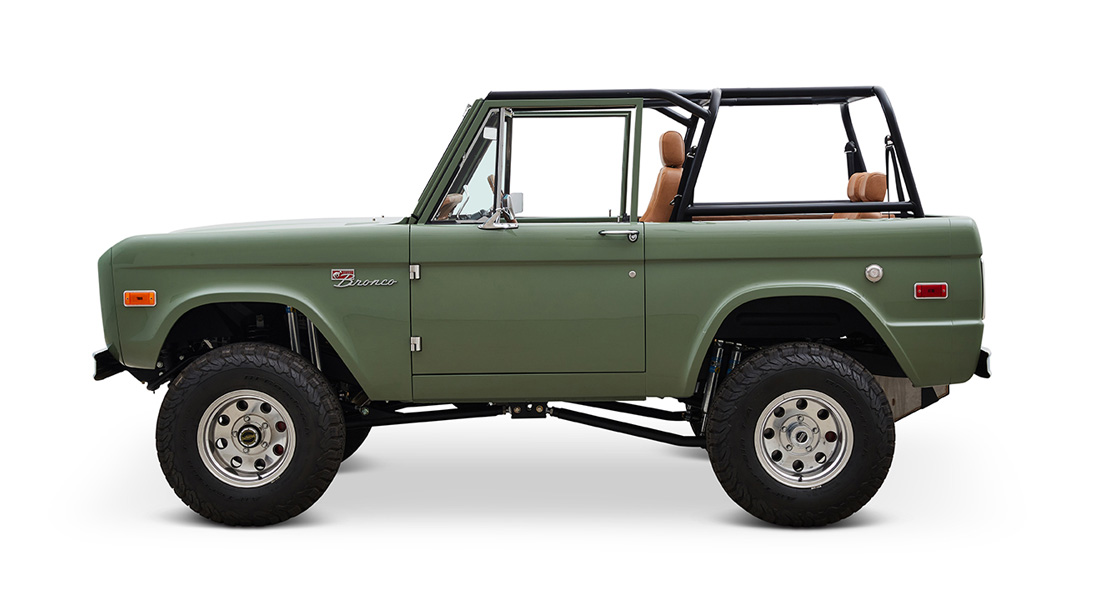 1973 Classic Ford Broncos Coyote Series in Boxwood Green with Whiskey Interior with family roll cage muirfield