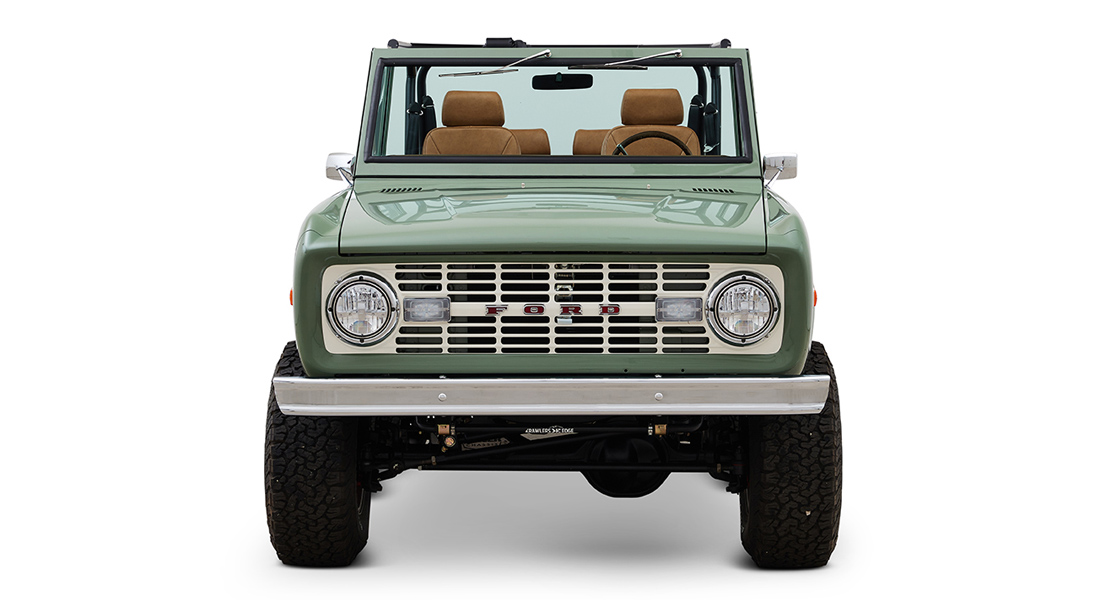 1973 Classic Ford Broncos Coyote Series in Boxwood Green with Whiskey Interior with family roll cage muirfield