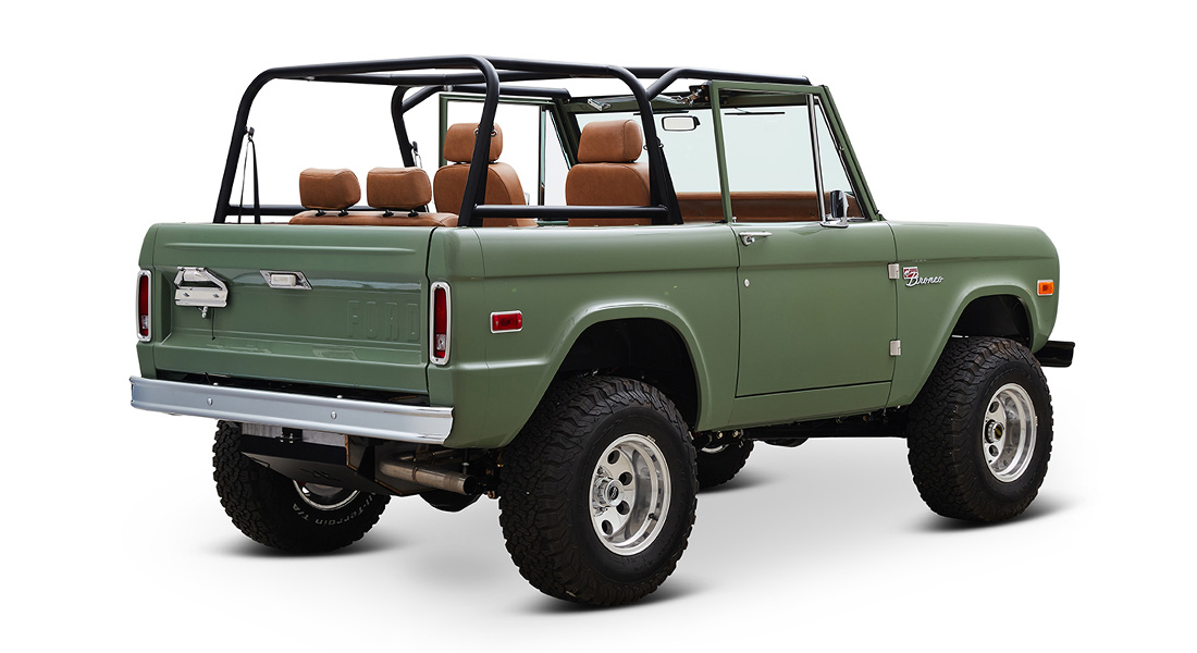 1973 Classic Ford Broncos Coyote Series in Boxwood Green with Whiskey Interior with family roll cage muirfield