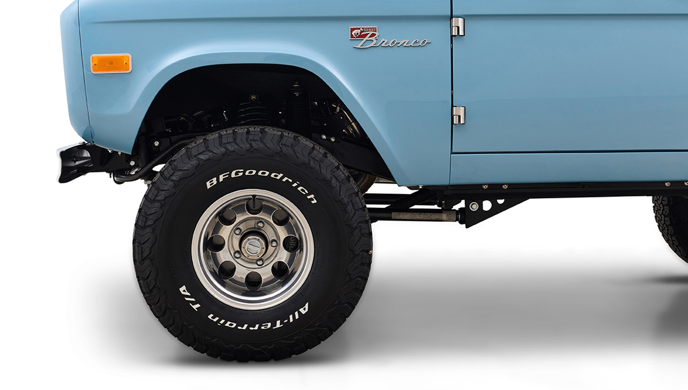 Ford Bronco 1969 Frozen Blue Coyote Series with Custom Leather Interior and Teak Boat Flooring