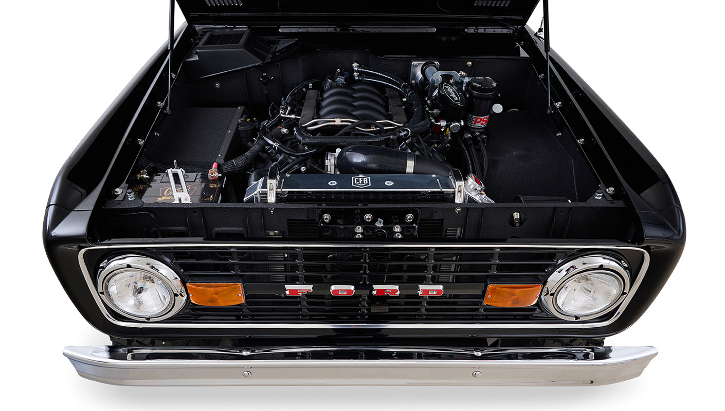 Ford Bronco 1973 Black Coyote Series with Custom Whiskey Diamond Stitch Interior Coyote 5.0L Engine