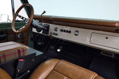 Ford Bronco 1973 Boxwood Green Coyote Series with Brown Soft Top Custom Leather Tartan Interior