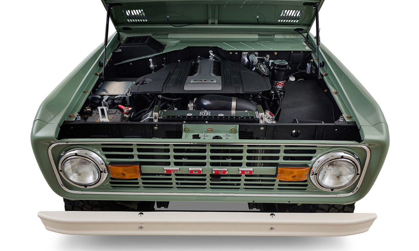 Ford Bronco 1973 Grasmere Green Coyote Series Wimbledon White Custom Interior