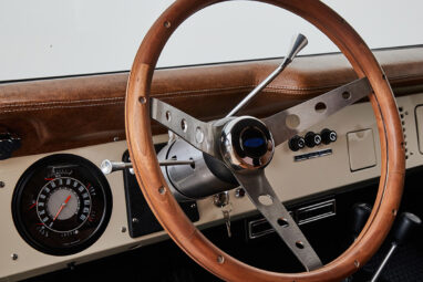 1973 Brittany Blue Ford Bronco 302 Series with Tan Soft Top Steering Wheel