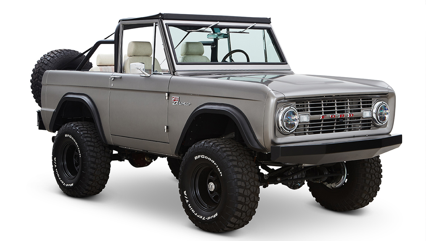 Ford Bronco 1971 Coyote Series in Grigio Lynx with Bikini Top and Custom Leather Interior