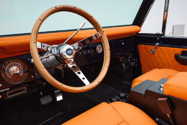 1971 Ford Bronco Coyote Series in Rolls Royce Blue over Orange Custom Interior 3rd Gen Coyote 5.0L Engine Diamond Stitch Driver Dash