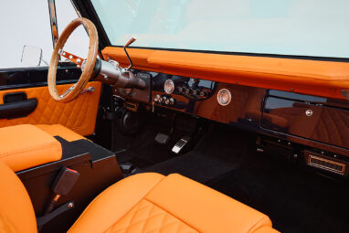 1971 Ford Bronco Coyote Series in Rolls Royce Blue over Orange Custom Interior 3rd Gen Coyote 5.0L Engine Dash