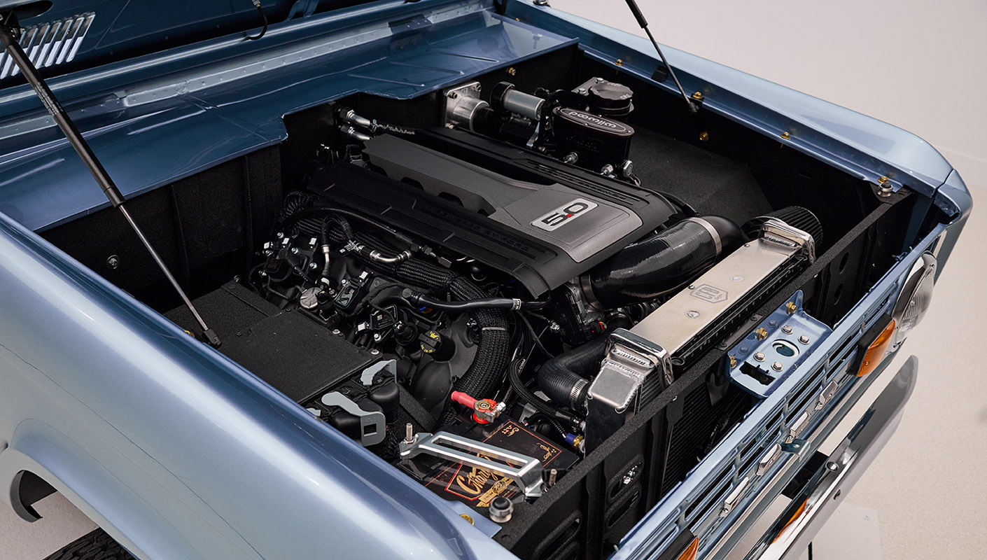 1966 Brittany Blue Classic Ford Bronco with 3rd Gen Coyote 5.0L Engine