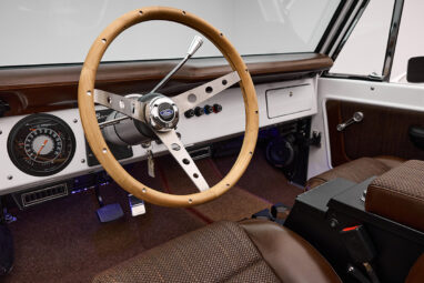 1974 Classic Ford Bronco in white with a cigar leather custom interior