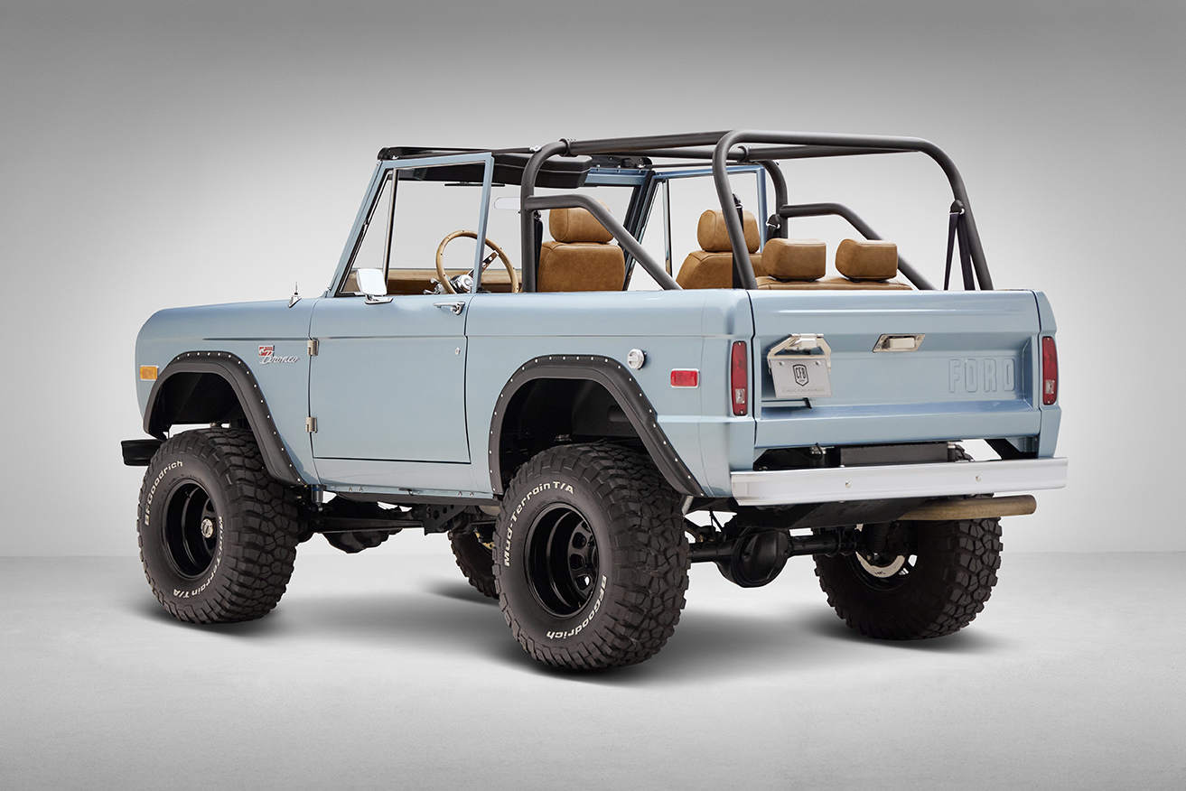 1976 Ford Bronco in Brittany Blue rear angle