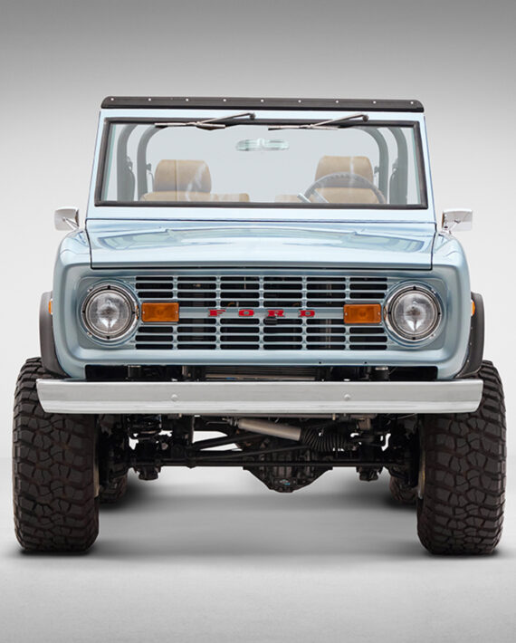 1976 Ford Bronco in Brittany Blue rear angle