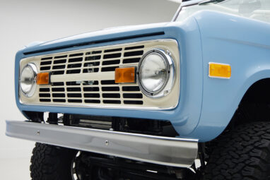 1967 Classic Ford Bronco painted in Frozen Blue over Ball Glove leather interior grill