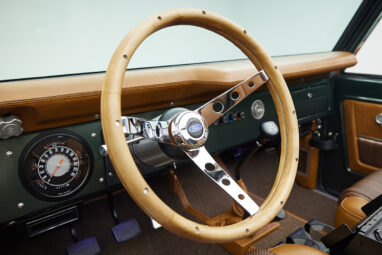 1973 classic ford bronco in highland green steering wheel detail