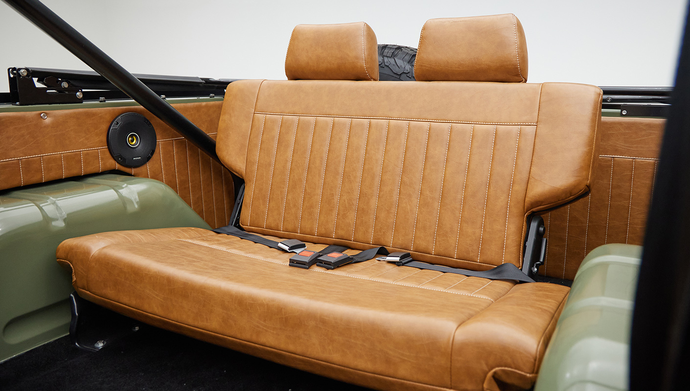 1976 classic ford bronco in boxwood green with ball glove leather backseat