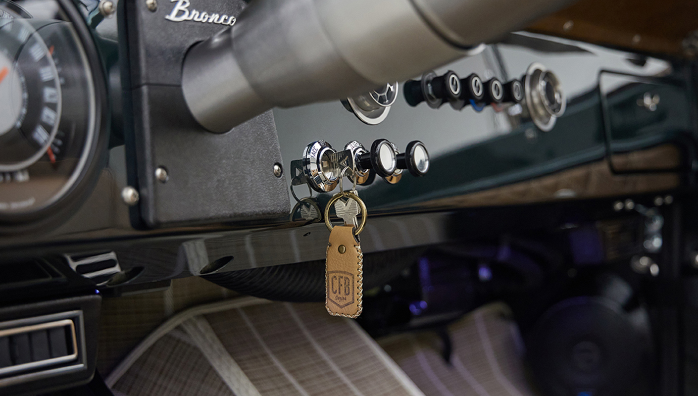 1966 ford bronco in highland green with whiskey leather interior key