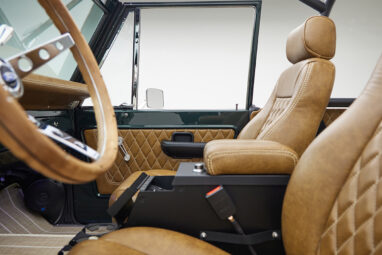 1966 ford bronco in highland green with whiskey leather interior interior detail