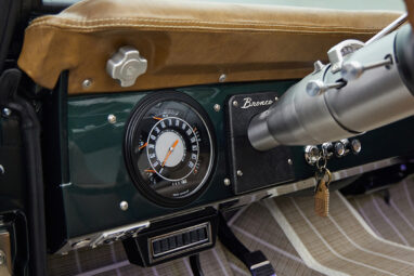 1966 ford bronco in highland green with whiskey leather interior gauge