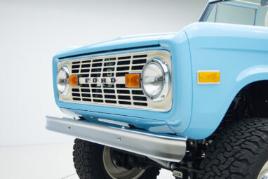 1973 Classic Ford Bronco in frozen blue with rolls royce orange leather and alpaca interior grill